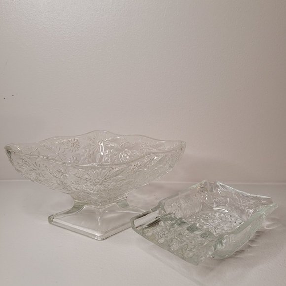 ๐ Vintage Indiana Glass Floral Candy Dish & Ashtray Set - Picture 1 of 8